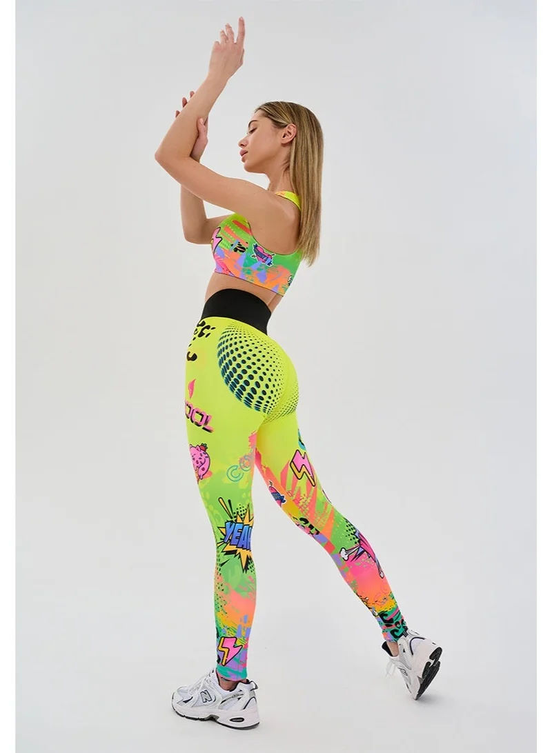 Bona Fide Bona Fide Neon High Waisted Workout Leggings for Women – Colorful Graphic Print – Compression Fit for Gym & Dance
